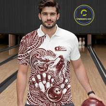 Load image into Gallery viewer, Custom Burgundy Tribal Pattern Maori Style Wolf Bowling Team Men Polo Shirts IPHW10332