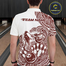 Load image into Gallery viewer, Custom Burgundy Tribal Pattern Maori Style Wolf Bowling Team Men Polo Shirts IPHW10332
