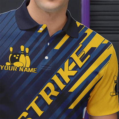 Custom Blue And Yellow Bowling Jerseys, Bowling Team Polo Shirts For Men Bowling Tournament IPHW8530