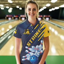 Load image into Gallery viewer, Custom Blue And Yellow Bowling Jerseys, Bowling Team Polo Shirts For Women Bowling Team IPHW8530
