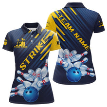 Load image into Gallery viewer, Custom Blue And Yellow Bowling Jerseys, Bowling Team Polo Shirts For Women Bowling Team IPHW8530