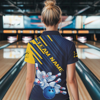 Custom Blue And Yellow Bowling Jerseys, Bowling Team Womens Quarter-Zip Shirts IPHW8530