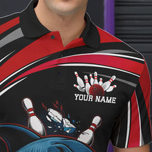 Load image into Gallery viewer, Black And Red Custom Shark Bowling Team Polo Shirts For Men, Shark Bowling League Shirt IPHW8726