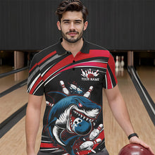 Load image into Gallery viewer, Black And Red Custom Shark Bowling Team Polo Shirts For Men, Shark Bowling League Shirt IPHW8726