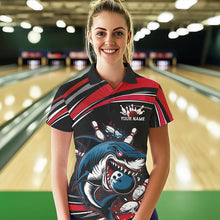 Load image into Gallery viewer, Black And Red Custom Shark Bowling Team Polo Shirts For Women, Shark Bowling League Shirt IPHW8726