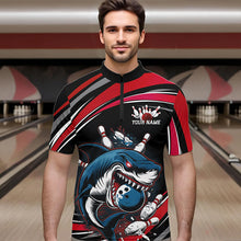 Load image into Gallery viewer, Black And Red Custom Shark Bowling Team Quarter-Zip Shirts For Men, Shark Bowling League Shirt IPHW8726