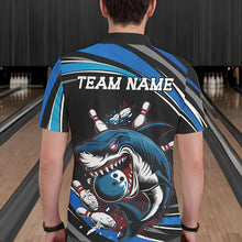 Load image into Gallery viewer, Black And Blue Custom Shark Bowling Team Polo Shirts For Men, Shark Bowling League Shirt IPHW8727