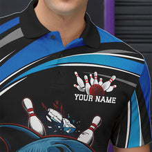 Load image into Gallery viewer, Black And Blue Custom Shark Bowling Team Polo Shirts For Men, Shark Bowling League Shirt IPHW8727