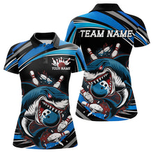 Load image into Gallery viewer, Black And Blue Custom Shark Bowling Team Polo Shirts For Women, Shark Bowling League Shirt IPHW8727