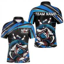 Load image into Gallery viewer, Black And Blue Custom Shark Bowling Team Polo Shirts For Men, Shark Bowling League Shirt IPHW8727