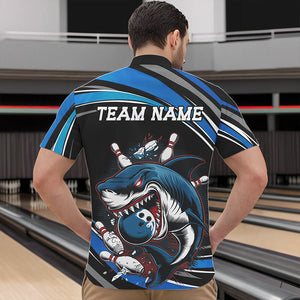 Black And Blue Custom Shark Bowling Team Quarter-Zip Shirts For Men, Shark Bowling League Shirt IPHW8727