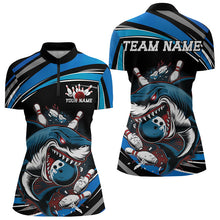 Load image into Gallery viewer, Black And Blue Custom Shark Bowling TeamWomen Quarter-Zip Shirts, Bowling League Shirt IPHW8727