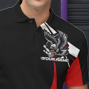 Custom Black And Red Eagle Bowling Men Polo Shirts, Eagle Bowling Team Jerseys IPHW8732