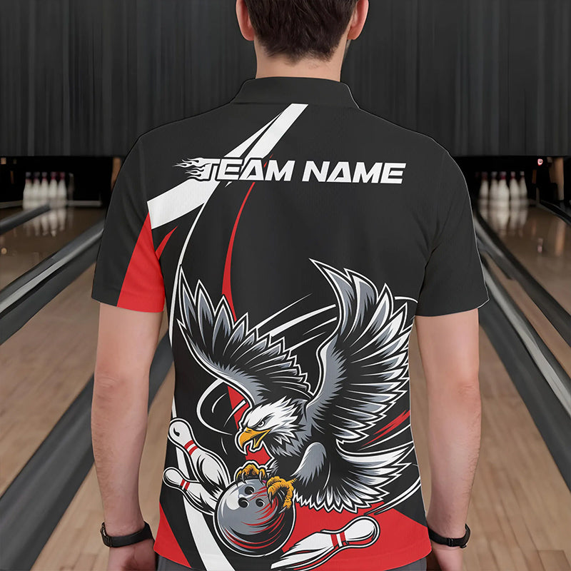 Custom Black And Red Eagle Bowling Men Polo Shirts, Eagle Bowling Team Jerseys IPHW8732