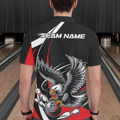 Custom Black And Red Eagle Bowling Men Polo Shirts, Eagle Bowling Team Jerseys IPHW8732