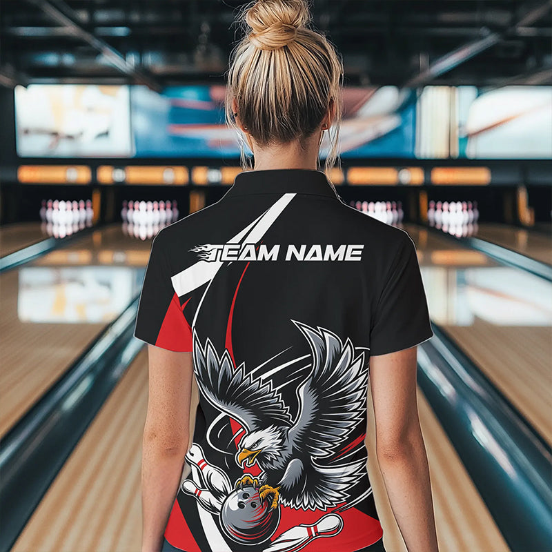 Custom Black And Red Eagle Bowling Women Quarter-Zip Shirts, Eagle Bowling Team Jerseys IPHW8732