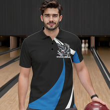 Load image into Gallery viewer, Custom Black And Blue Eagle Bowling Men Polo Shirts, Eagle Bowling Team Jerseys IPHW8733