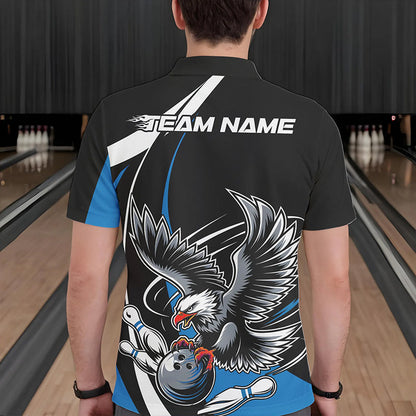 Custom Black And Blue Eagle Bowling Men Polo Shirts, Eagle Bowling Team Jerseys IPHW8733