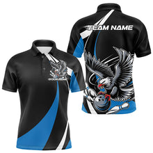 Load image into Gallery viewer, Custom Black And Blue Eagle Bowling Men Polo Shirts, Eagle Bowling Team Jerseys IPHW8733