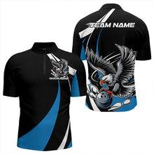 Load image into Gallery viewer, Custom Black And Blue Eagle Bowling Men Quarter-Zip Shirts, Eagle Bowling Team Jerseys IPHW8733