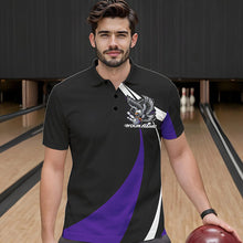 Load image into Gallery viewer, Custom Black And Purple Eagle Bowling Men Polo Shirts, Eagle Bowling Team Jerseys IPHW8734