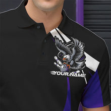 Load image into Gallery viewer, Custom Black And Purple Eagle Bowling Men Polo Shirts, Eagle Bowling Team Jerseys IPHW8734
