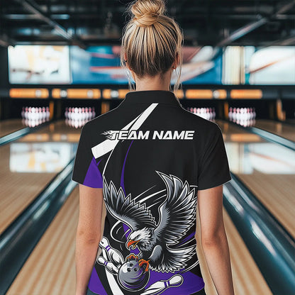 Custom Black And Purple Eagle Bowling Women Polo Shirts, Eagle Bowling Team Jerseys IPHW8734
