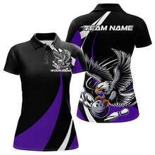 Load image into Gallery viewer, Custom Black And Purple Eagle Bowling Women Polo Shirts, Eagle Bowling Team Jerseys IPHW8734