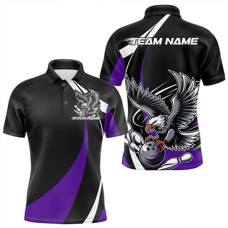 Custom Black And Purple Eagle Bowling Men Polo Shirts, Eagle Bowling Team Jerseys IPHW8734