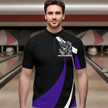 Load image into Gallery viewer, Custom Black And Purple Eagle Bowling Men Quarter-Zip Shirts, Eagle Bowling Team Jerseys IPHW8734