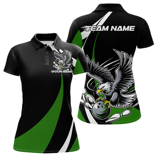 Custom Black And Green Eagle Bowling Women Polo Shirts, Eagle Bowling Team Jerseys IPHW8735