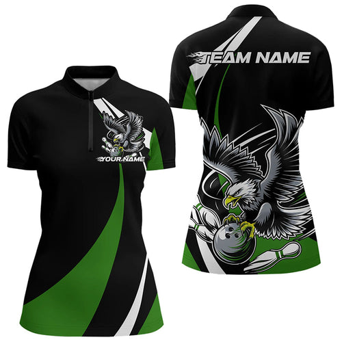 Custom Black And Green Eagle Bowling Women Quarter-Zip Shirts, Eagle Bowling Team Jerseys IPHW8735