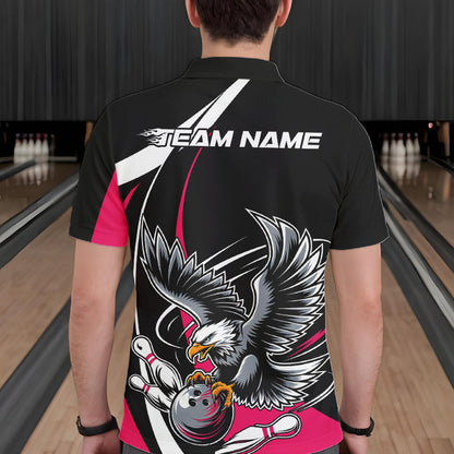 Custom Black And Pink Eagle Bowling Jerseys, Eagle Bowling League Shirt Team Uniform IPHW10812