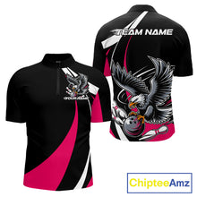 Load image into Gallery viewer, Custom Black And Pink Eagle Bowling Jerseys, Eagle Bowling League Shirt Team Uniform IPHW10812