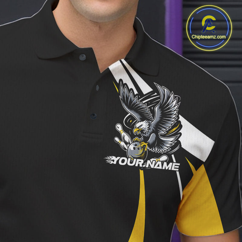 Custom Black And Yellow Eagle Bowling Jerseys, Eagle Bowling League Shirt Team Uniform IPHW10813