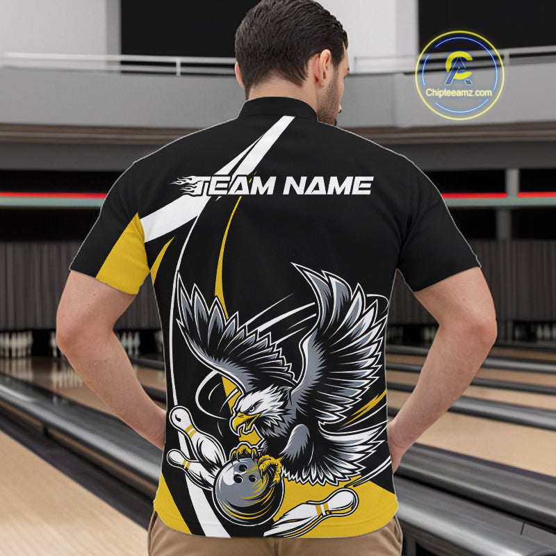 Custom Black And Yellow Eagle Bowling Jerseys, Eagle Bowling League Shirt Team Uniform IPHW10813