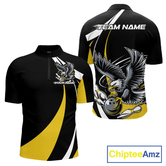 Custom Black And Yellow Eagle Bowling Jerseys, Eagle Bowling League Shirt Team Uniform IPHW10813
