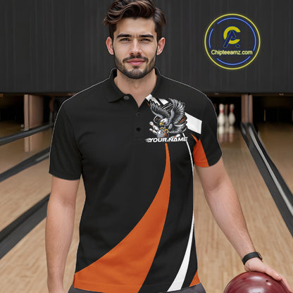 Custom Black And Orange Eagle Bowling Jerseys, Eagle Bowling League Shirt Team Uniform IPHW10814