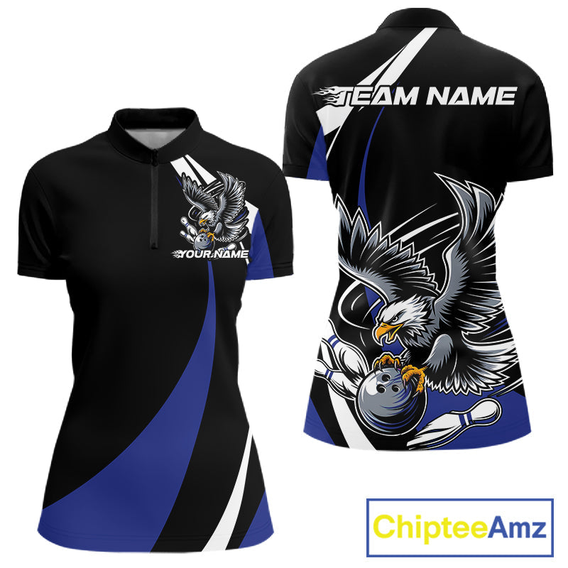 Custom Black And Blue Eagle Bowling Jerseys, Eagle Bowling League Shirt Team Uniform IPHW10815