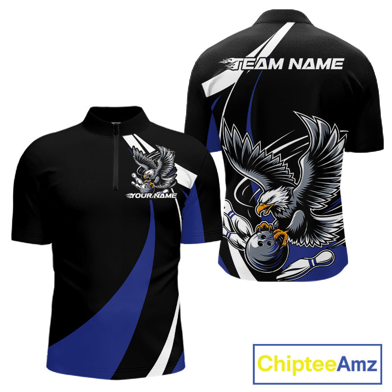 Custom Black And Blue Eagle Bowling Jerseys, Eagle Bowling League Shirt Team Uniform IPHW10815