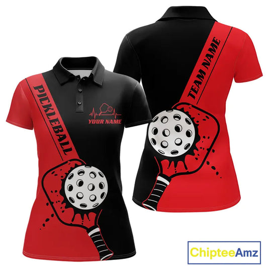 Black And Red Custom Pickleball Team Shirts For Women, Pickleball Jersey Outfit IPHW10821