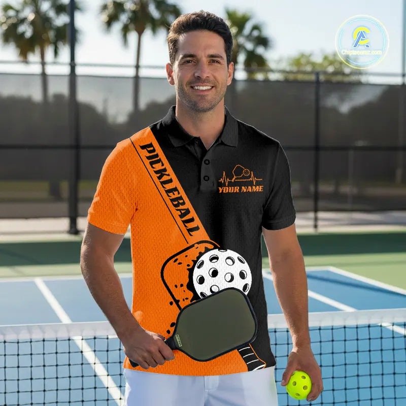 Black And Orange Custom Pickleball Team Shirts For Men, Pickleball Jersey Outfit IPHW10822