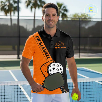 Black And Orange Custom Pickleball Team Shirts For Men, Pickleball Jersey Outfit IPHW10822