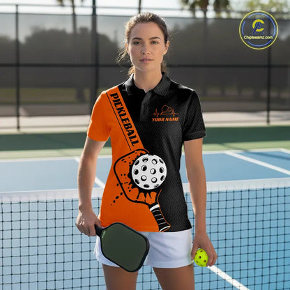 Black And Orange Custom Pickleball Team Shirts For Women, Pickleball Jersey Outfit IPHW10822