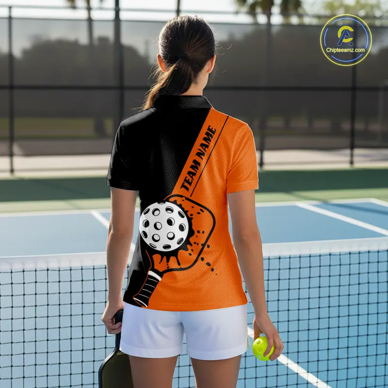 Black And Orange Custom Pickleball Team Shirts For Women, Pickleball Jersey Outfit IPHW10822