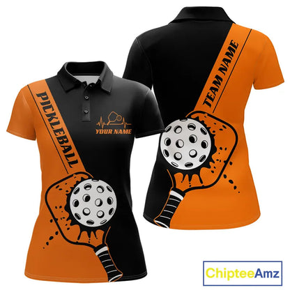 Black And Orange Custom Pickleball Team Shirts For Women, Pickleball Jersey Outfit IPHW10822