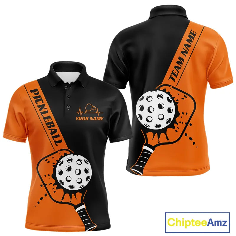 Black And Orange Custom Pickleball Team Shirts For Men, Pickleball Jersey Outfit IPHW10822