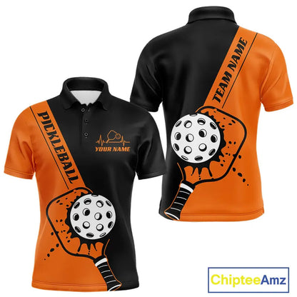 Black And Orange Custom Pickleball Team Shirts For Men, Pickleball Jersey Outfit IPHW10822