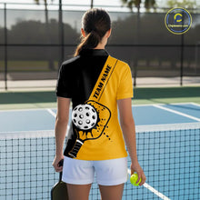 Load image into Gallery viewer, Black And Yellow Custom Pickleball Team Shirts For Women, Pickleball Jersey Outfit IPHW10823