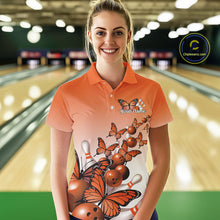 Load image into Gallery viewer, Custom Orange Gradient Butterfly Bowling Women Polo Shirts For Team, Bowling League Shirt IPHW10825